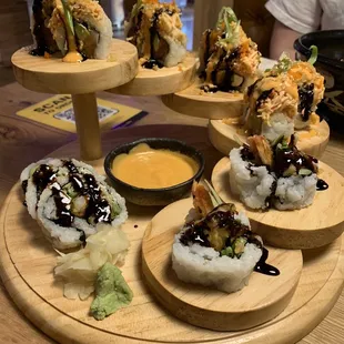 Tempura shrimp roll and volcano roll