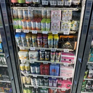 a refrigerator full of drinks