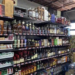 shelves of liquor in a store