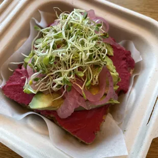 beet hummus + avocado toast