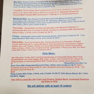 The Menu and everyday they have a Special that isn&apos;t listed on menu