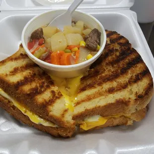 Homemade Soup and Grilled Cheese. Double cheese!! It was AMAZING