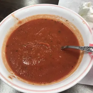 Homemade tomato soup. I always add this to my meal. So delicious