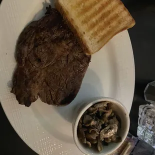 12 oz ribeye with mushrooms.