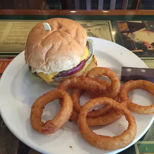 1/3 cheese burger and onion rings