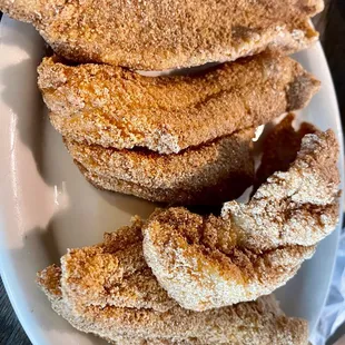 Fried catfish fillets and segments