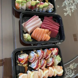 Generous Sashimi pieces. 49er Roll. dragon Roll, Salmon Lover Roll.