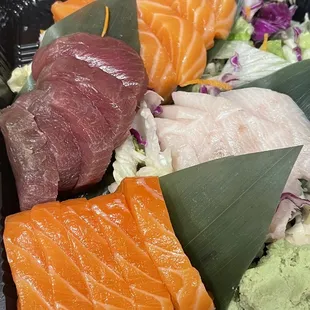 20 piece sashimi and this is what you get --10 cheapest fish and 5 crusty looking ones that might get you sick.