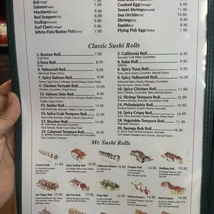 Sushi menu 4/28/24