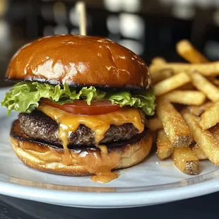 Hahabanero Burger with   crispy fries.