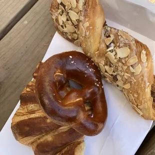The pretzel, pretzel croissant and hazelnut twist.  If you order just one thing, get the pretzel croissant!