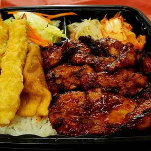 Bbq chicken and tempura lunch special