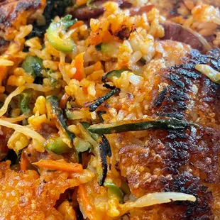 Chicken dolsot bibimbop, perfectly crisped rice.