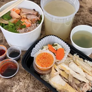 COVID DELIVERY: #7 Mì Khô Hai Ky w/ minced+sliced pork, shrimp, fish cake, char siu, chicken, kidney ($12.50) &amp; Hainan Chicken Rice ($13)