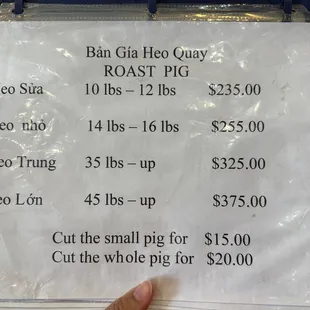 Whole roasted pig pricing as of 10.2022