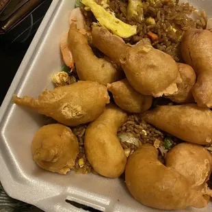 Shrimp fried rice sweet an sour chicken