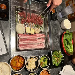 a table of food being prepared