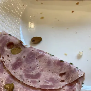 two slices of ham on a plate