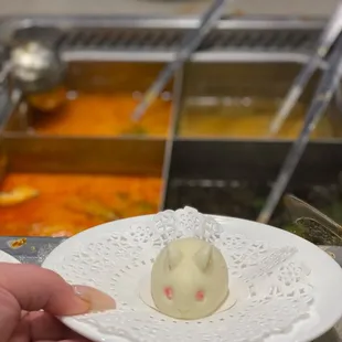 4 soup broths in the back and the free cheat code rabbit pudding in the front.