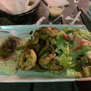 Grilled Shrimp plate with hummus