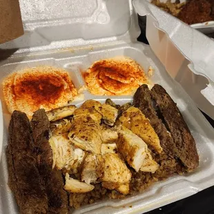 Lamb kofta, chicken tawook, mjudara