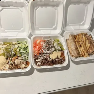 The picture doesn't do justice. The Beef Shawarma Platter, Chicken Shawarma Platter, and Beef Shawarma Shrak.