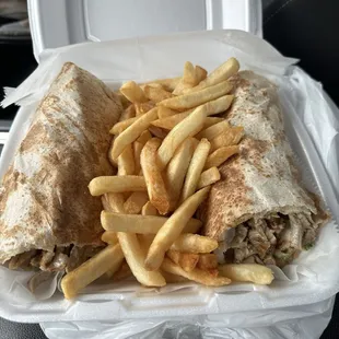 Chicken shawarma and fries