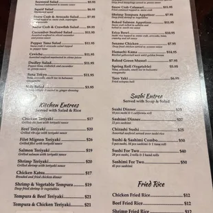 Menu as of 8/28/22