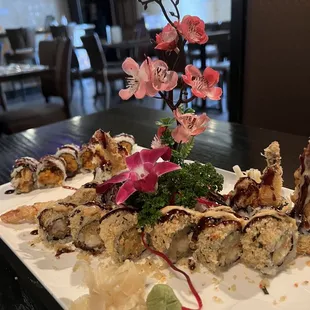 a plate of sushi