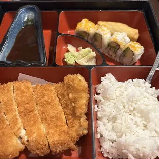 Chicken Katsu bento box with California roll