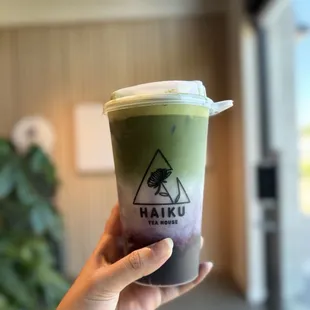 Blueberry matcha latte