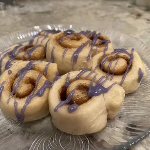 Cinnamon buns with royal purple icing! A real treat!