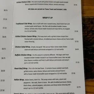 the menu of the restaurant