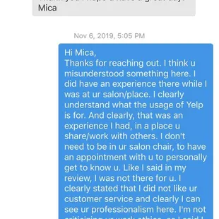 Mica asks me to take down my review of her part 2 of 3 message