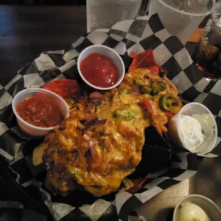 a plate of food and drinks