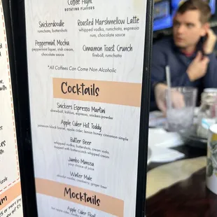 a menu for boozie coffees