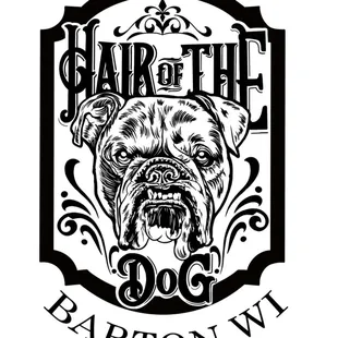 a dog&apos;s face with the words, ` hair of the dog &apos;