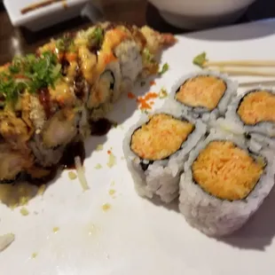 Spicy crab and the fancier tempura shrimp rolls