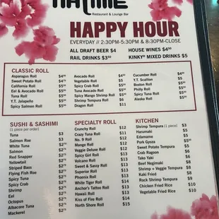 Happy hour menu