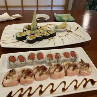 Spicy tuna, Spider roll, and Crazy roll...