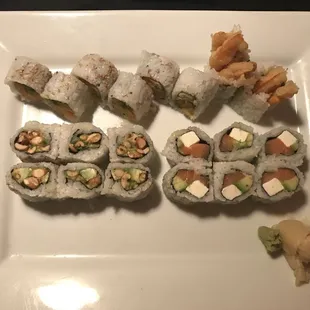Sweet potato, peanut avocado, and philadelphia rolls