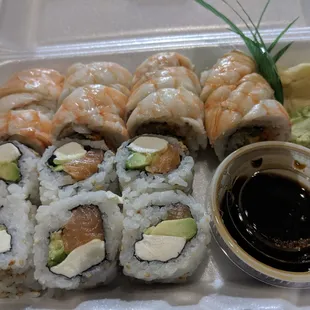 Sushi rolls: Philadelphia and crunchy shrimp.