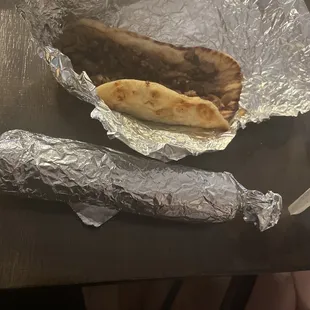 a hot dog and a burrito