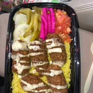 Beautiful ToGo plate (drive-thru) of Falafel Platter Dinner  #Yummy