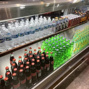 a display of bottled drinks