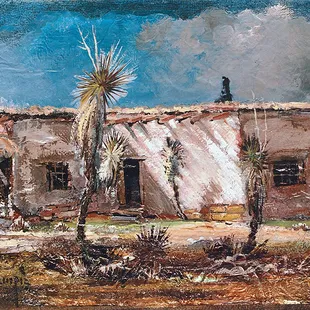 This is an oil painting by Hal Empie of his child hood home in San Jose, Arizona.  Mr. Empie was born in Arizona Territory in Safford, 1909.