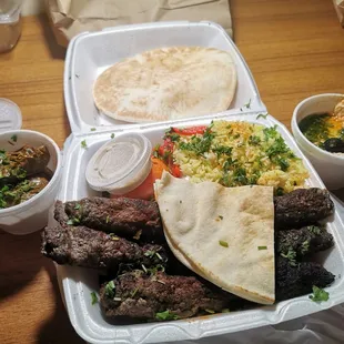 Kafta Kabob Platter Stuffed Grape Leaves Baba Ghanoush