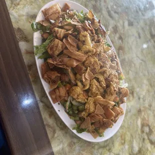 Fattoush salad with added chicken shawarma