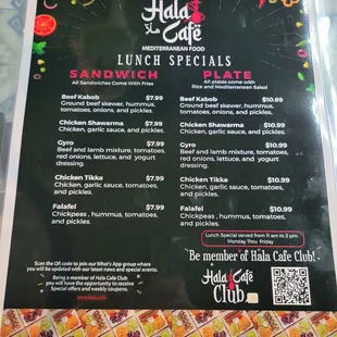 Lunch Special Menu. Special prices for lunch hours.