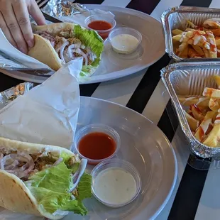 Chicken shawarma wrap and loaded fries
